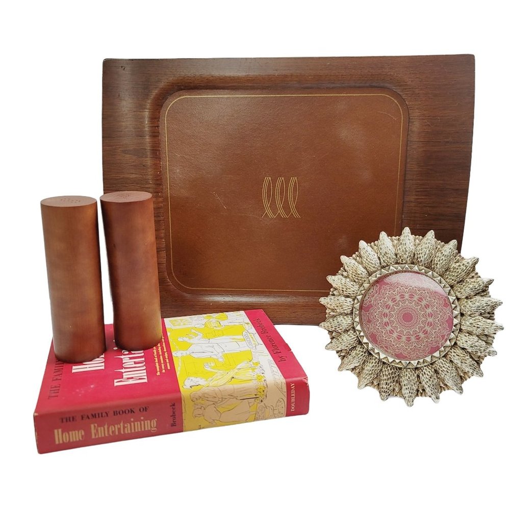 5 Piece Vintage Mid Century Modern Wood Home Entertaining Curated Decor Bundle